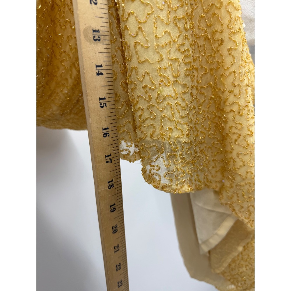 Scala 47815L Beaded Silk Halter Gown Women Size M Yellow Gold Open Back Formal - Picture 9 of 12